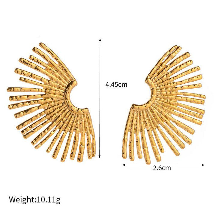 18K Gold Plated Hollow Wing Fan-Shaped Chunky Pendant Earrings