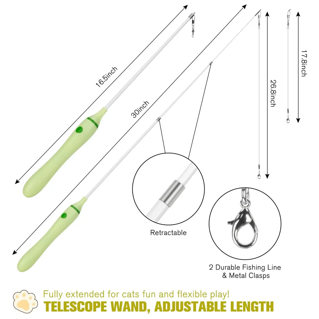 Interactive Retractable Cat Toy with Laser, Feather Teaser, and Telescopic Wand for Cats