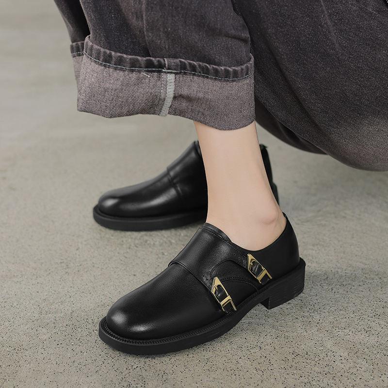 2024 Vintage Women's Cowhide Leather Low Heel Slip-On Shoes