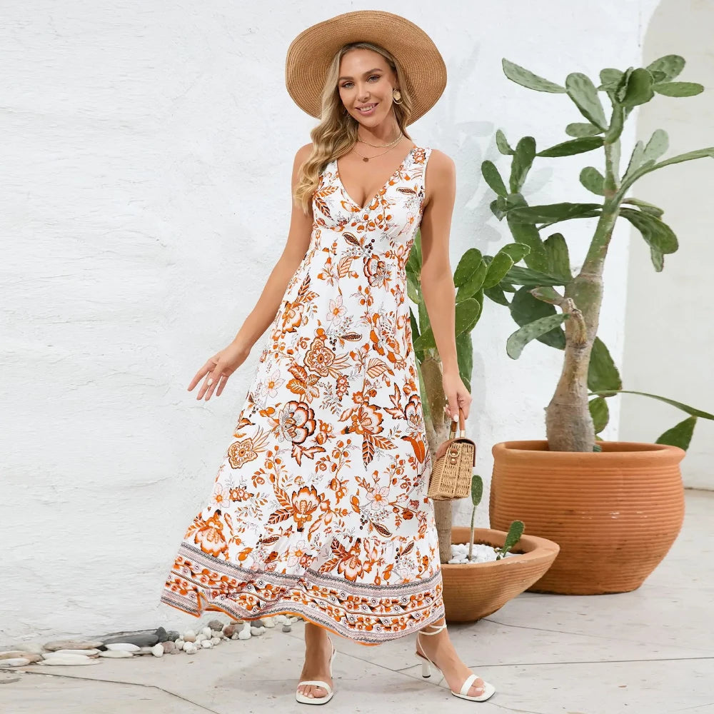 Summer Floral Paisley V-Neck Dress