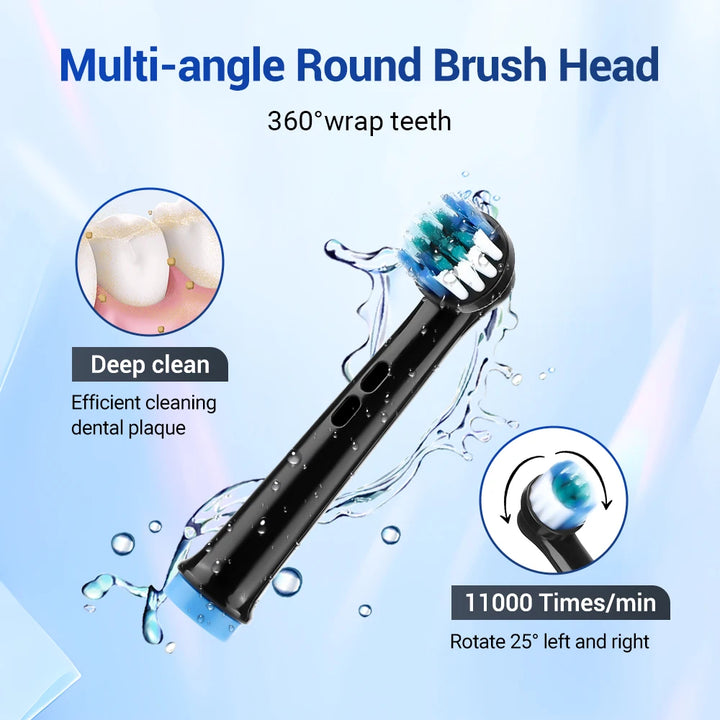 Rotary Electric Toothbrush for Adults – Smart Vibration with 3 Modes & 4 Replacement Heads