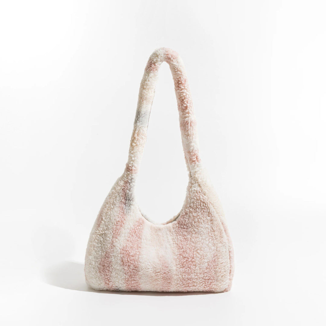 Trendy Striped Faux Fur Underarm Hobo Bag