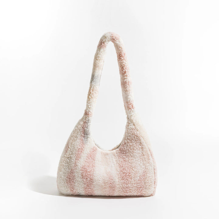 Trendy Striped Faux Fur Underarm Hobo Bag