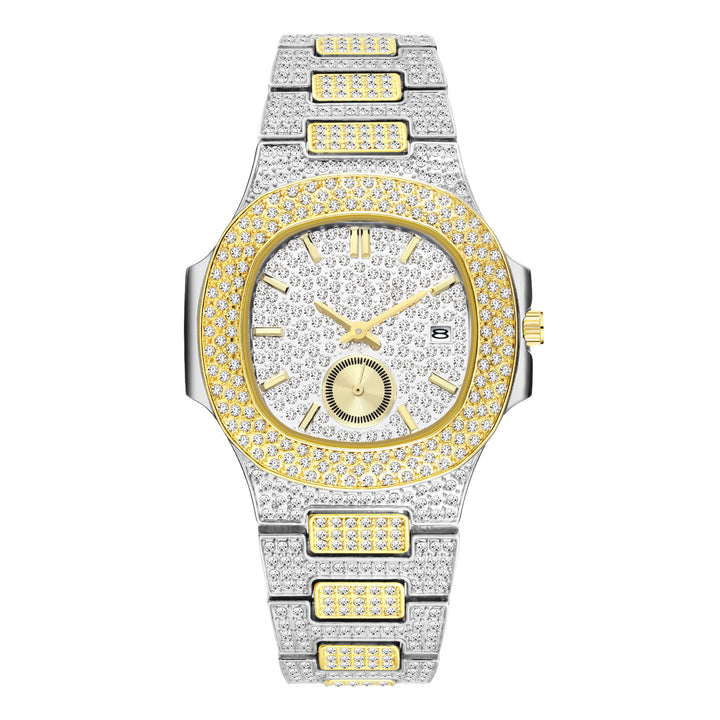 Hip Hop Full Diamond Dial High-end Gold Full Diamond Men's Quartz Watch