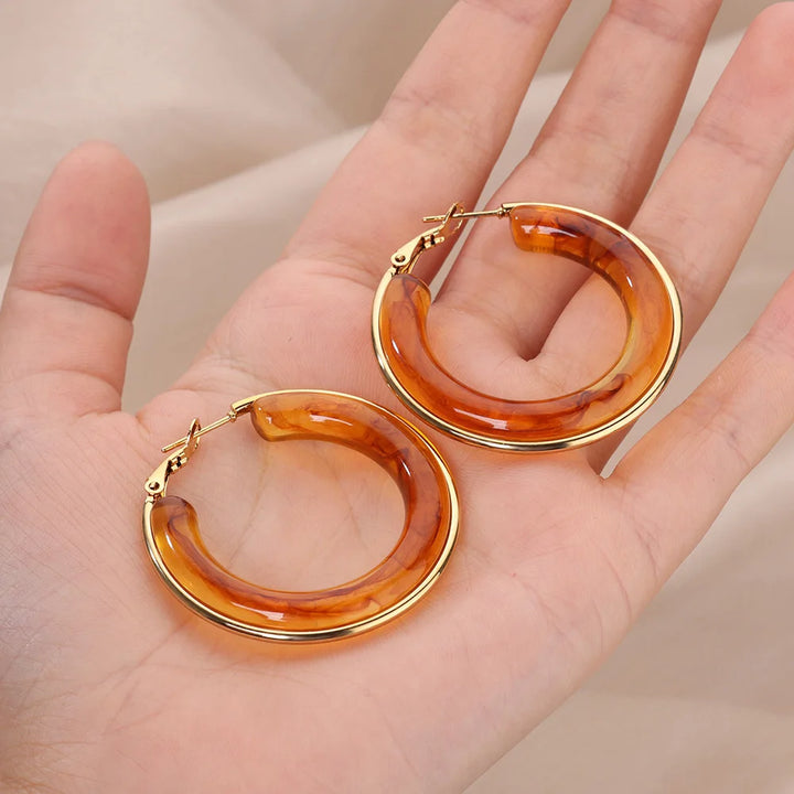 Acrylic Gradient Hoop Earrings for Women - Trendy Stainless Steel Round Earrings