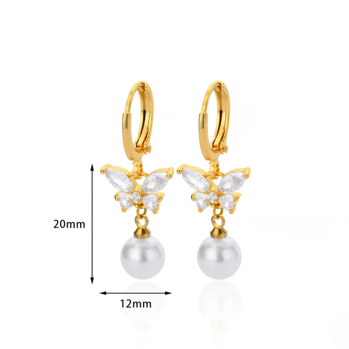 Butterfly Imitation Pearl Dangle Earrings - Trendy Stainless Steel Jewelry