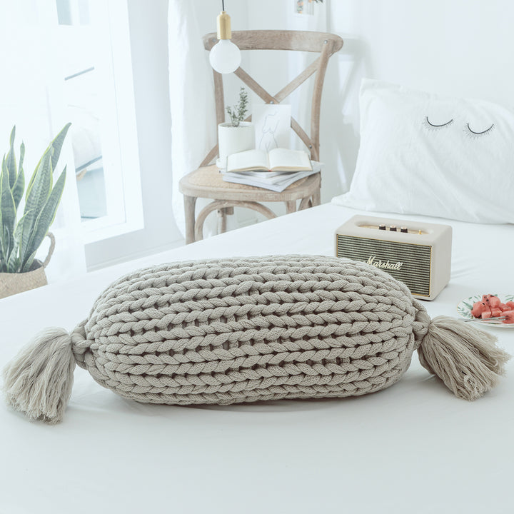 Cute Candy Shape Chunky Knit Pillow with Kawaii Tassel Design