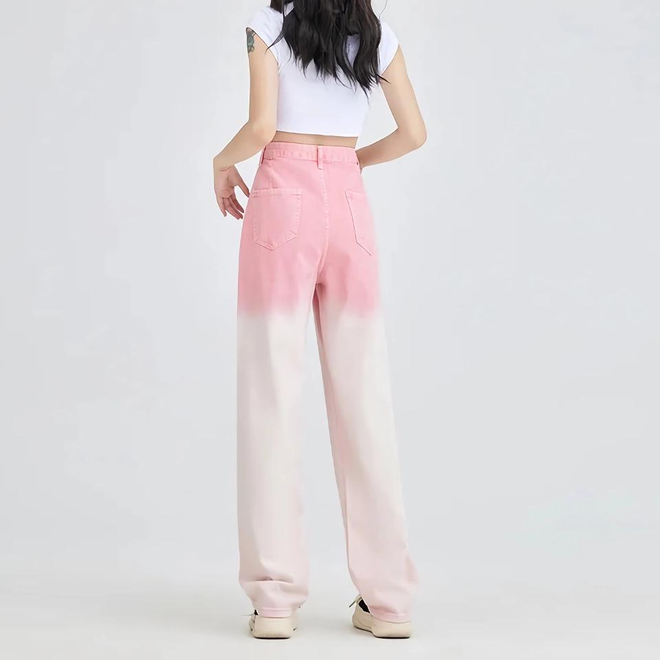 Stylish Pink Gradient Wide Leg Jeans for Women