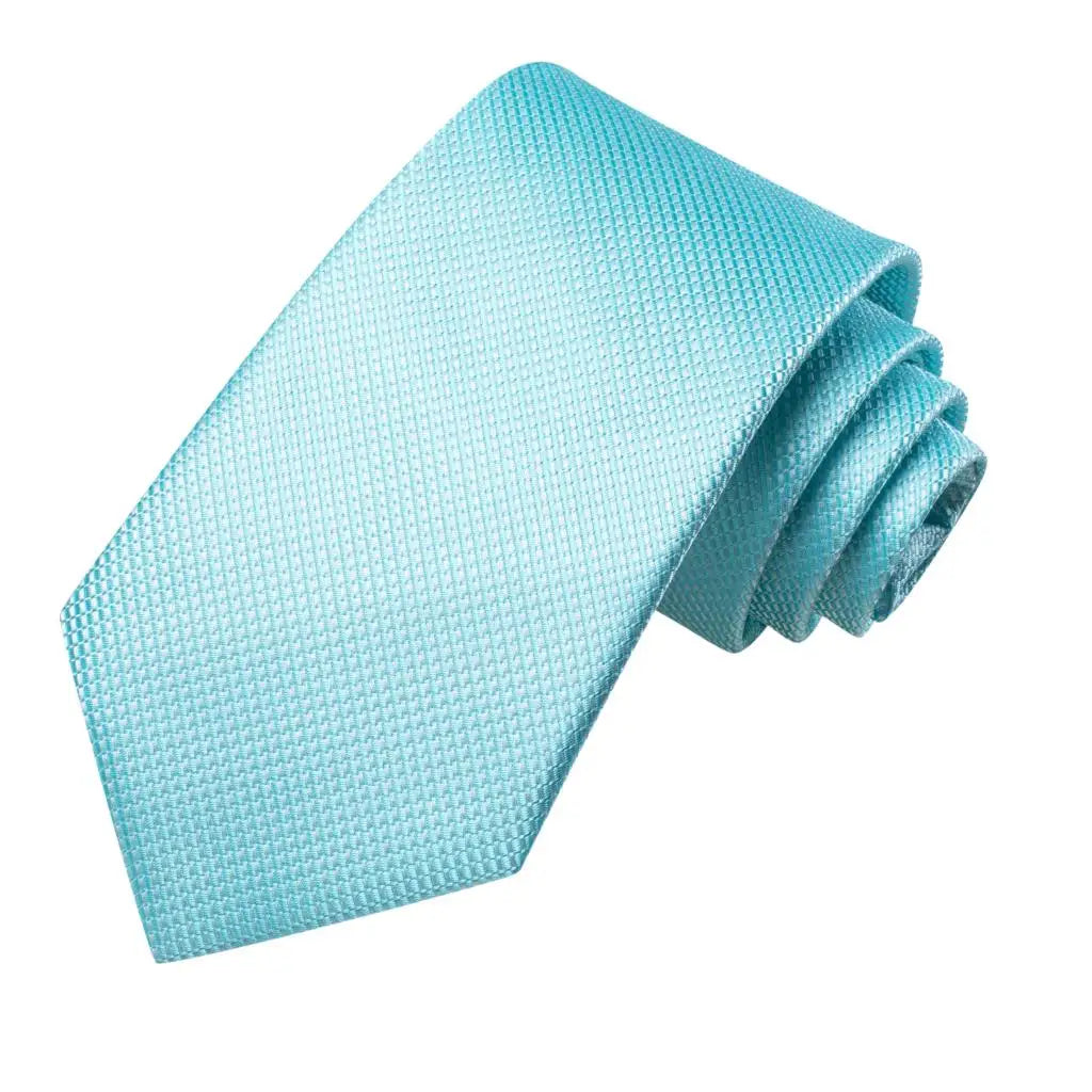 Men's Luxury Peacock Blue Plaid Silk Necktie Set with Cufflinks & Pocket Square