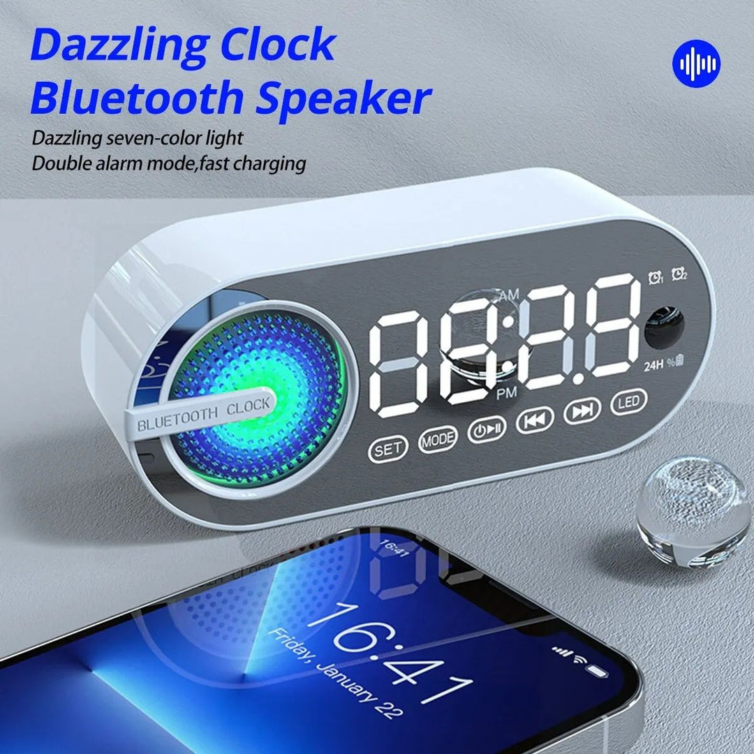 Wireless Bluetooth Speaker with LED Mirror Digital Alarm Clock & RGB Display