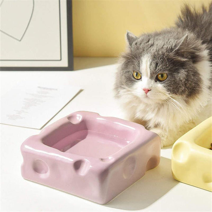 Cheese-Shaped Ceramic Pet Bowl