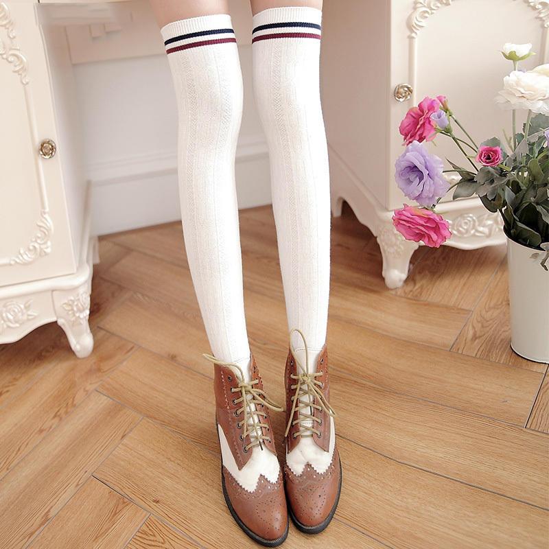 Striped Thigh High Cotton Stockings