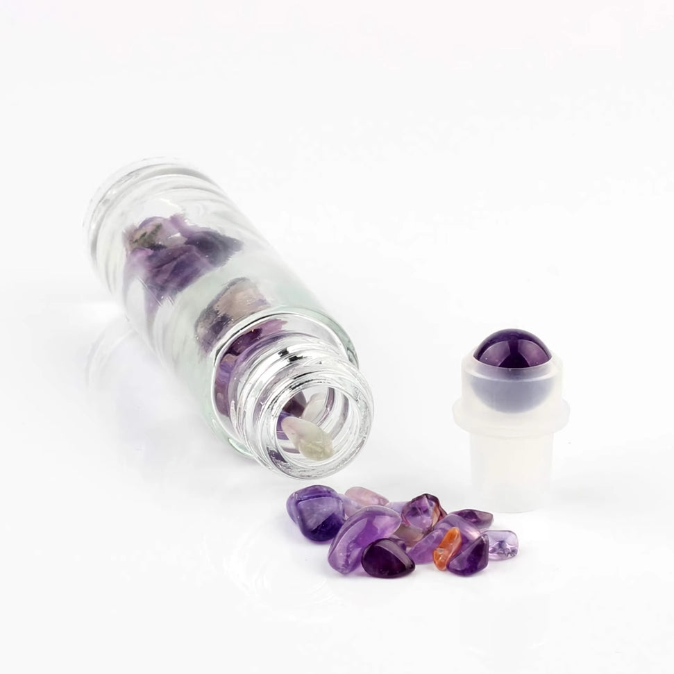 10ml Natural Gemstone Essential Oil Roller Bottles with Crystal Chips