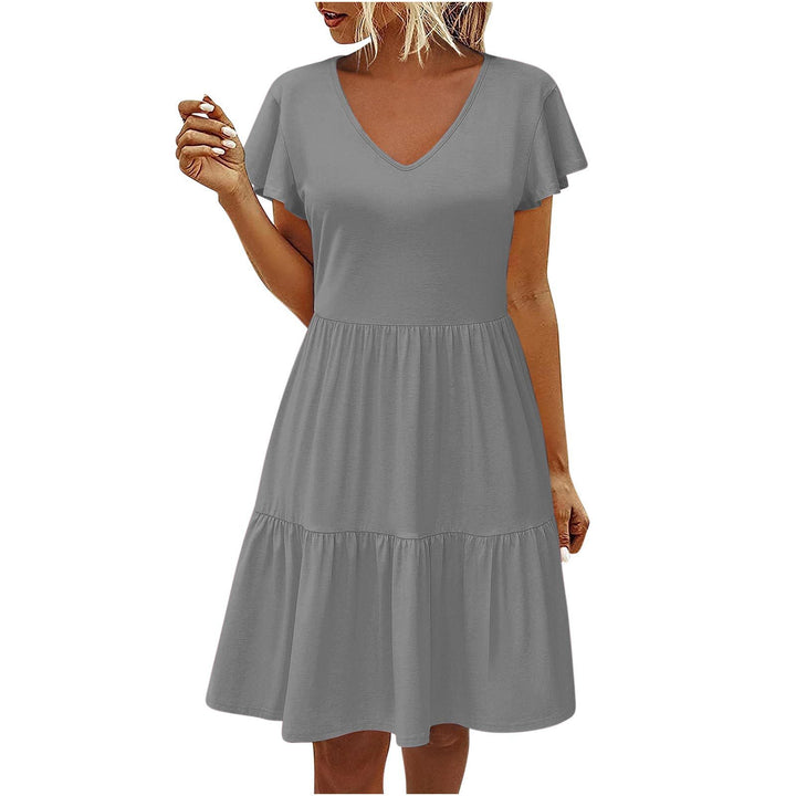 Women's Clothing Flying Sleeves Pleating Layered Short Sleeve Dress