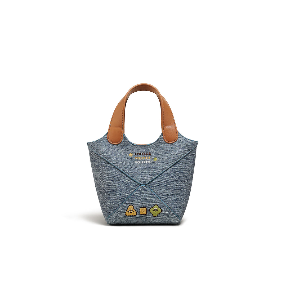 Charming Canvas Bucket Bag with Embroidered Cheese Design