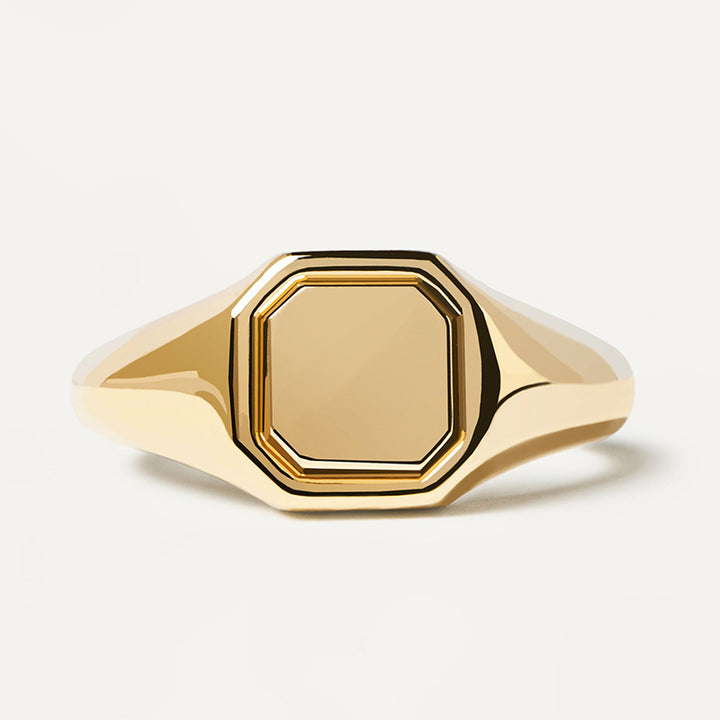 Ladies Family Signet Ring Electroplated 14K Gold