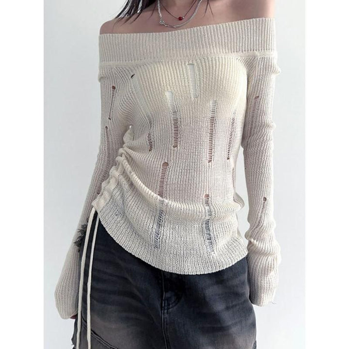 Knitted Hollow Out Slim Pullover for Women