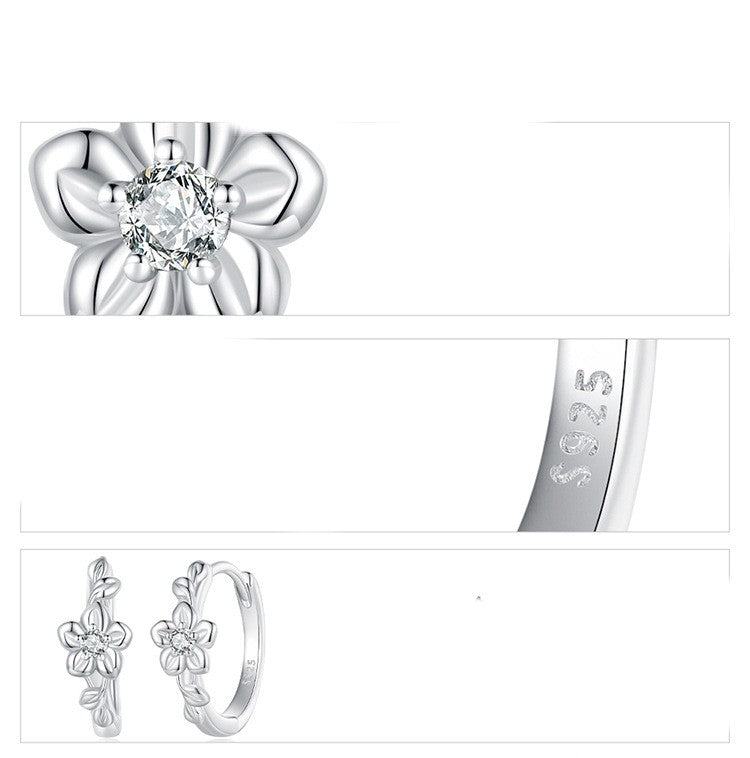 White Gold Zircon Flower Center Embellishment Stone Earrings