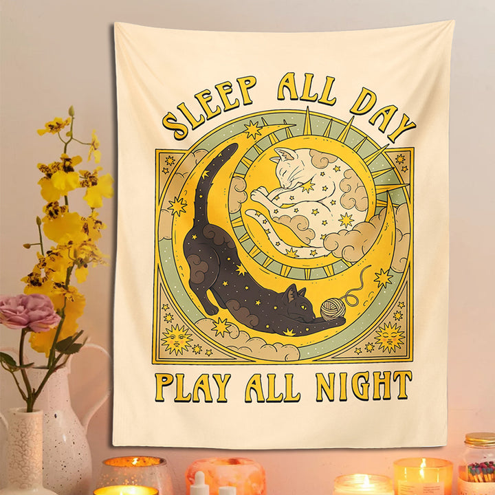 Sun Moon Cat Tapestry Wall Hanging