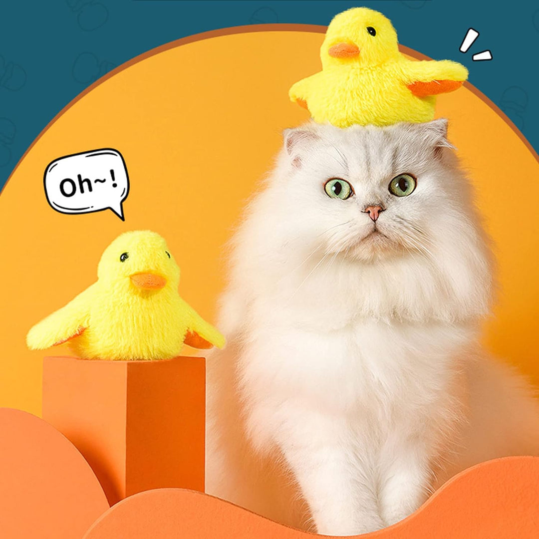 Interactive Yellow Duck Cat Toy with Vibration Sensor & Washable Plush