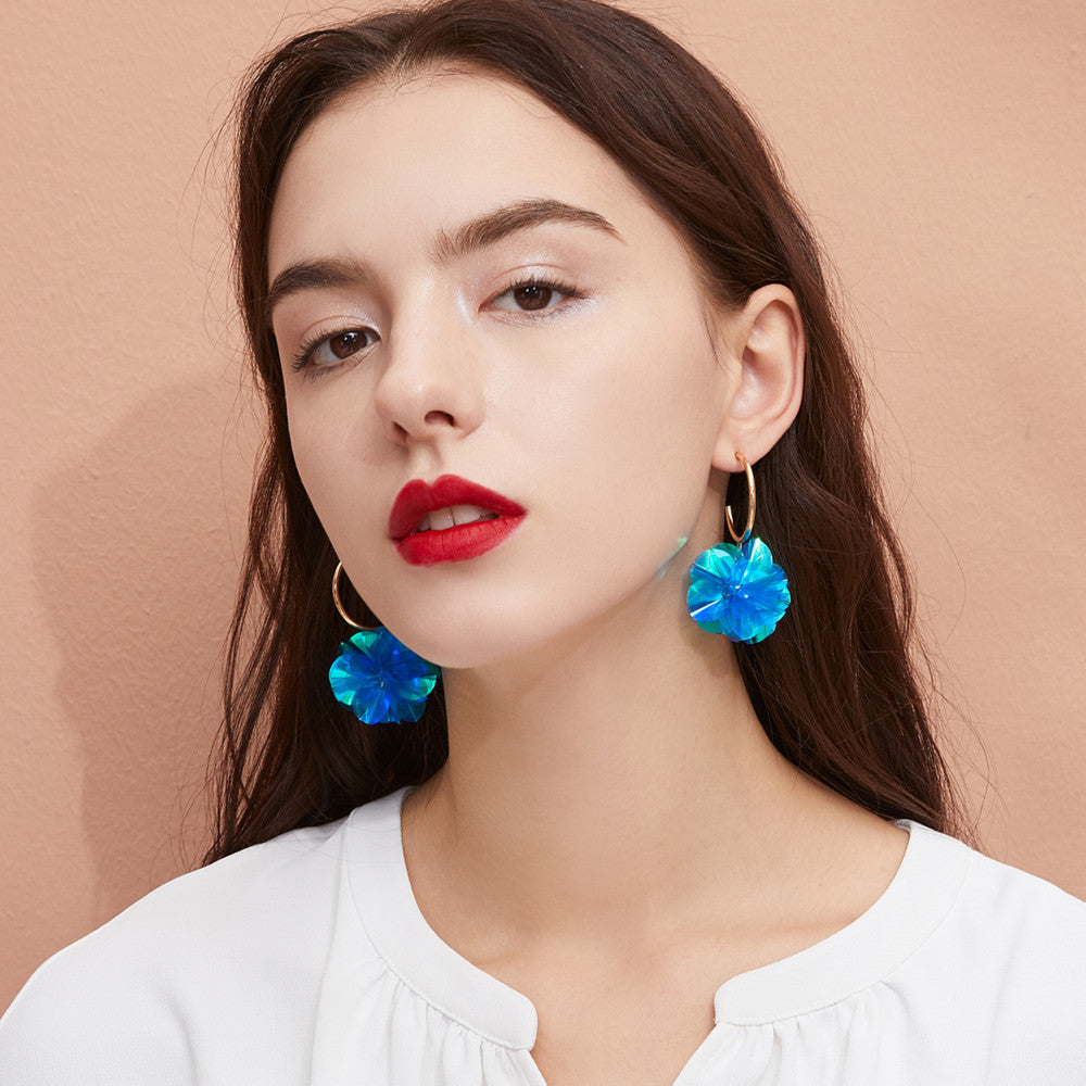 Blue Flower Ball Circled Earrings