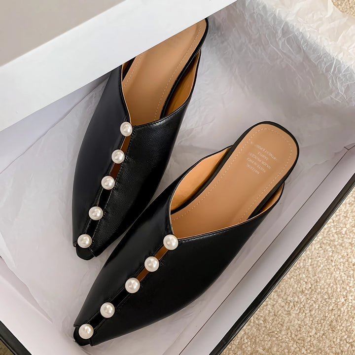 Stylish Pearl Embellished Leather Mules