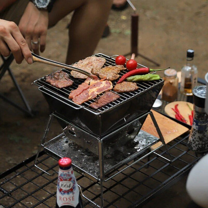 Compact Stainless Steel Portable Folding BBQ & Grill - Ideal for Camping and Outdoor Cooking