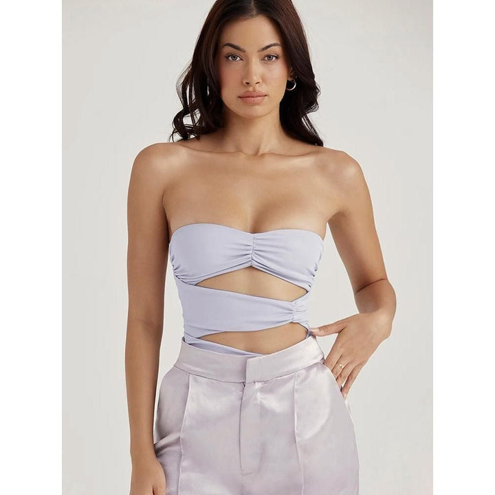 Purple Off-Shoulder Ruched Bodysuit