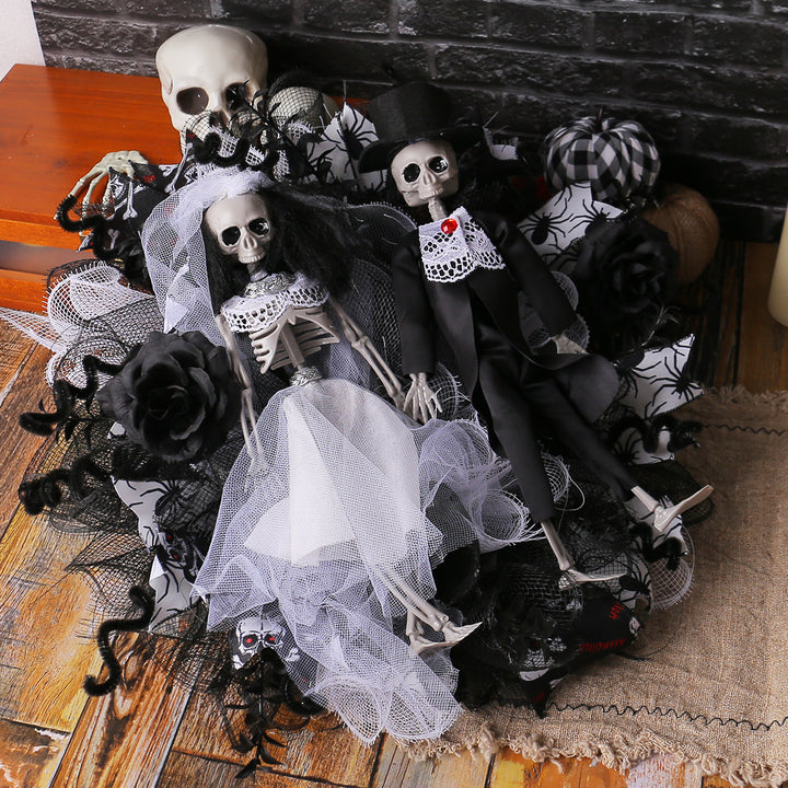 Halloween Skull Bride Groom Mesh Garland Horror Decoration Props