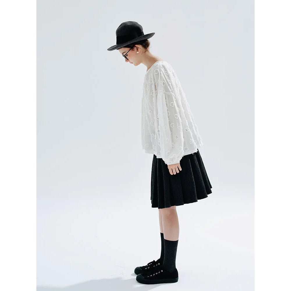 Autumn Elastic Waist Pleated Wool Skirt for Women