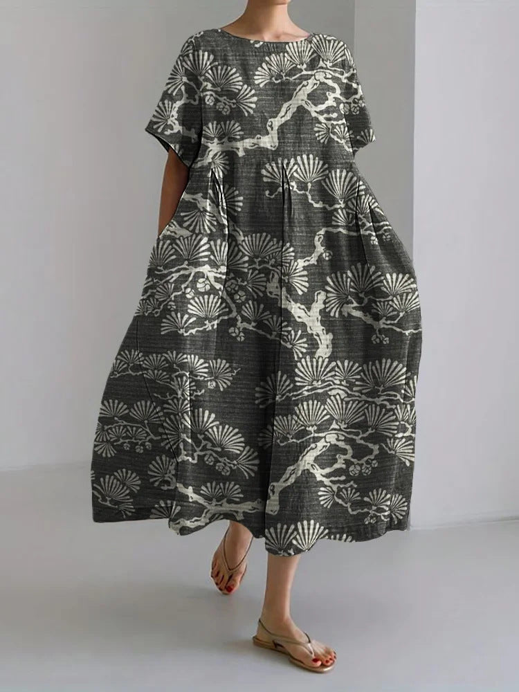 Loose Round Neck Fashion Temperament Printed Dress