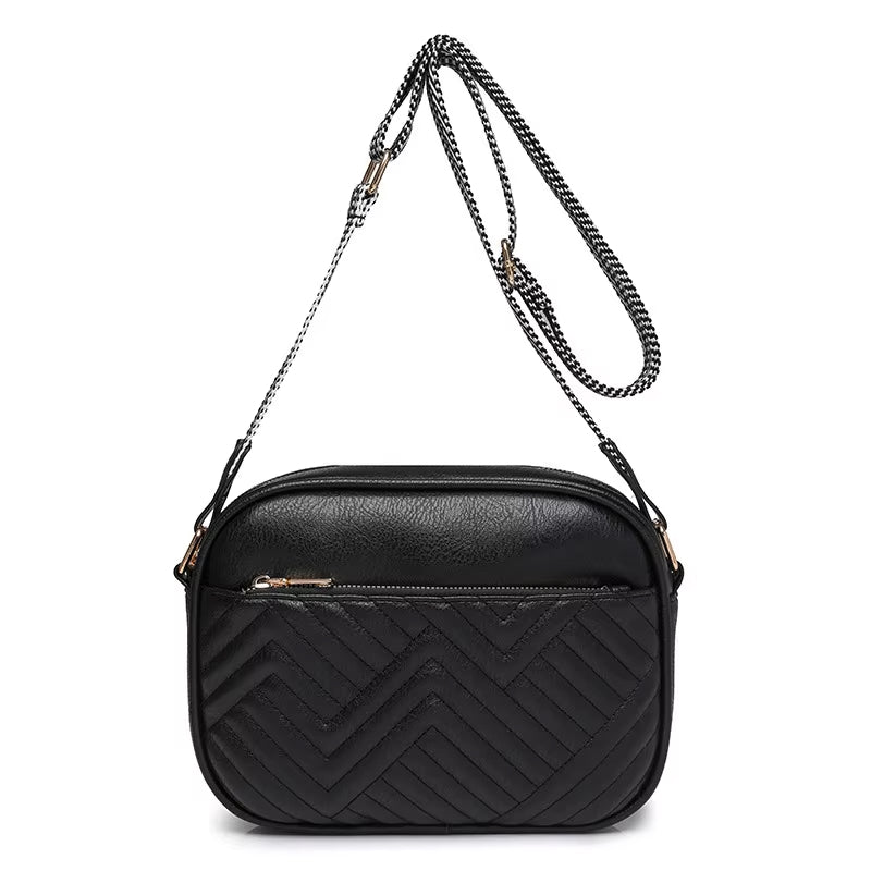 Quilted Embroidered Grid Shoulder Bag