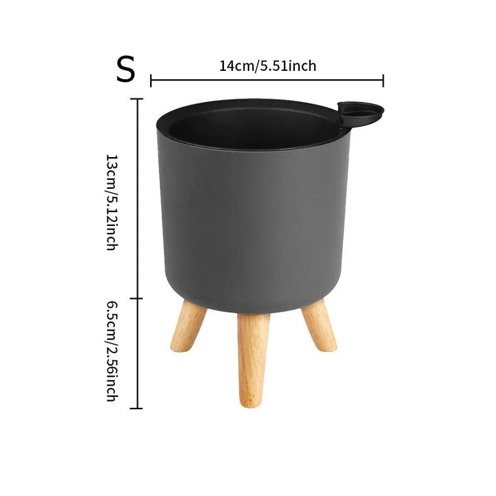 Modern Self-Watering Planter with Wooden Stand