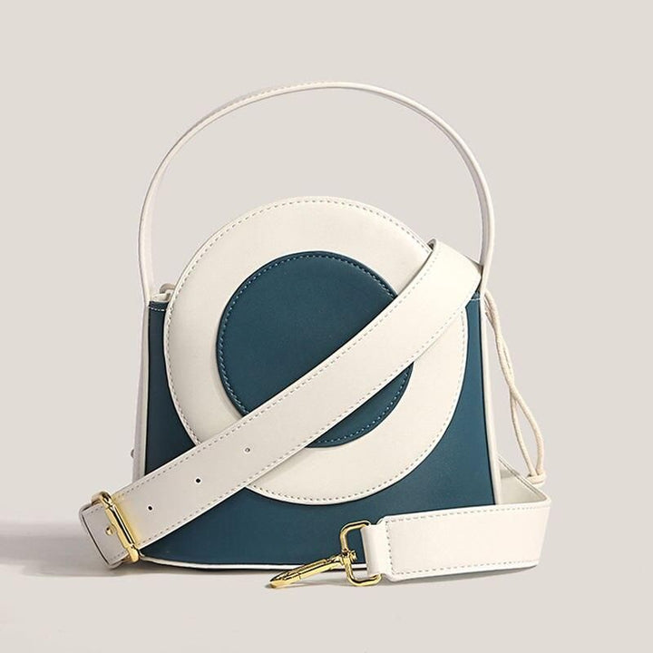 Chic Color Block Vegan Leather Bucket Bag