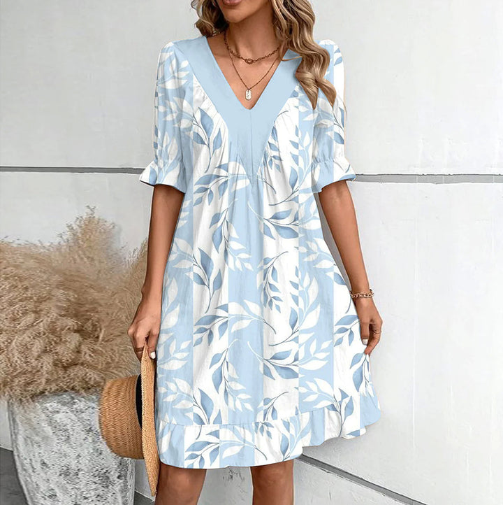 Fashion V-neck Loose Short Sleeve Dress