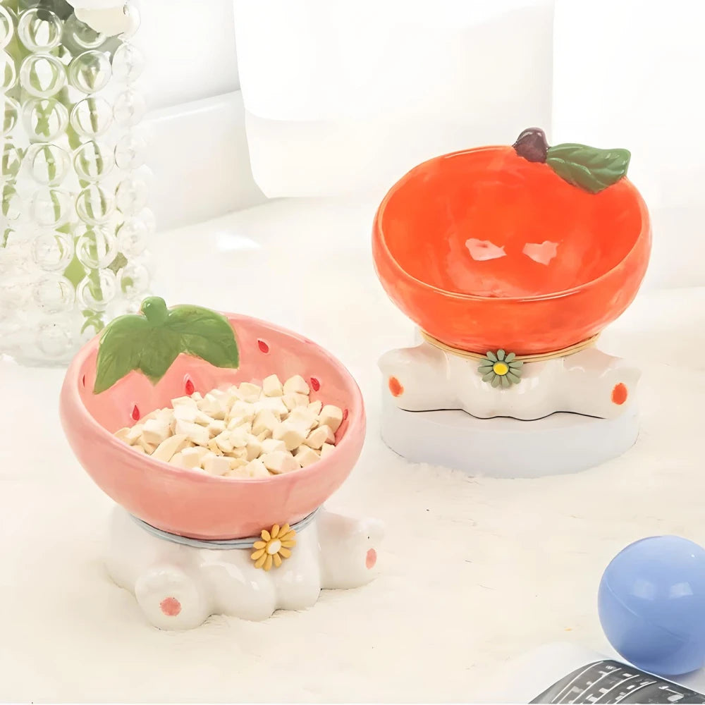 Elevated Cat Ceramic Bowl with Tilted Design for Easy Eating and Drinking