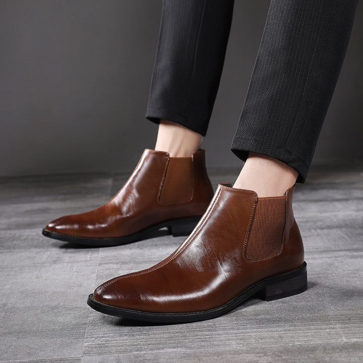 Spring Pointed Toe British Style Men's Leather Chelsea Boots