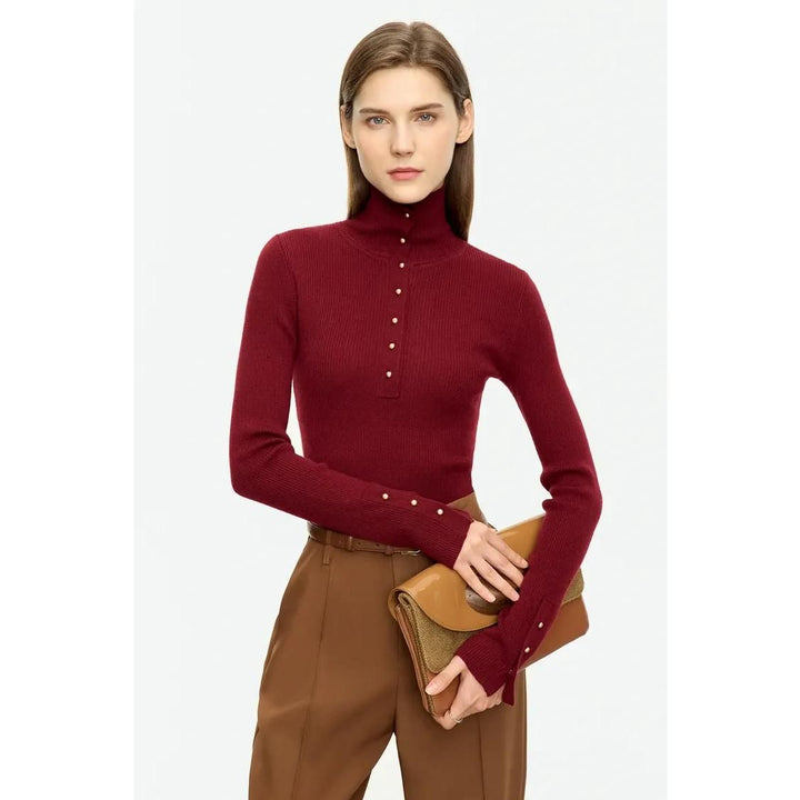 Elegant Slim Fit Turtleneck Sweater with Chic Button Detail