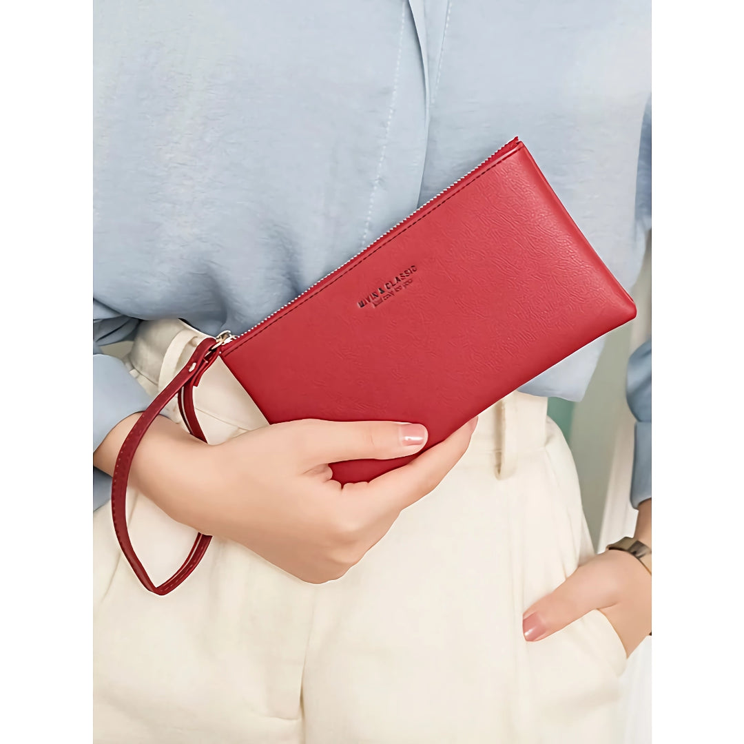 Simple Fashion Long PU Leather Wallet with Large Capacity Zipper