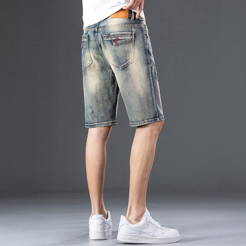 Decorative Zipper Stitching Casual Five-point Denim Shorts Men