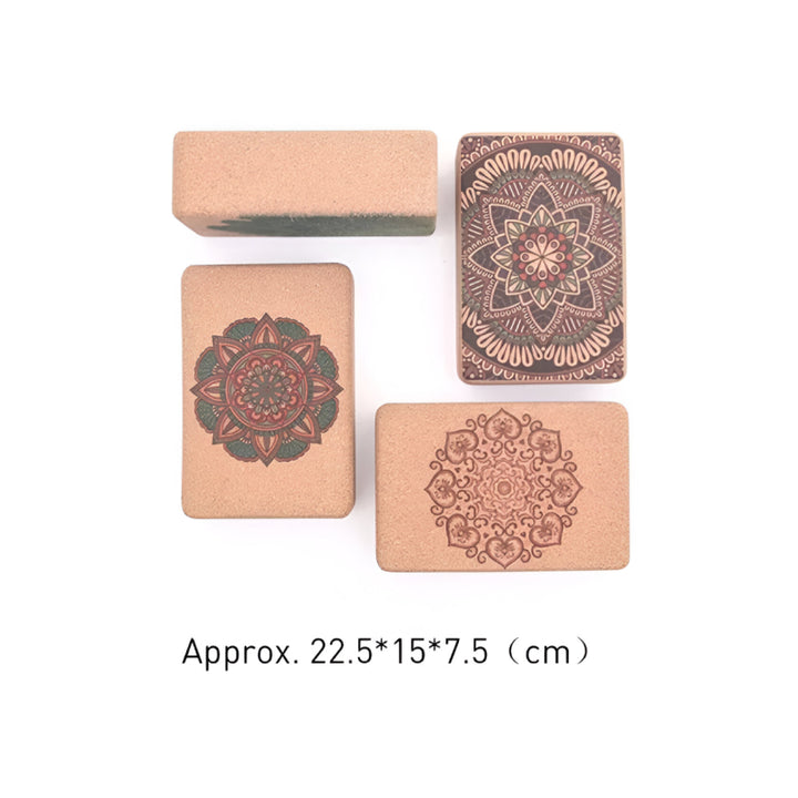 Cork Yoga Block with Bohemian Style Print for Stretching, Pilates & Dance