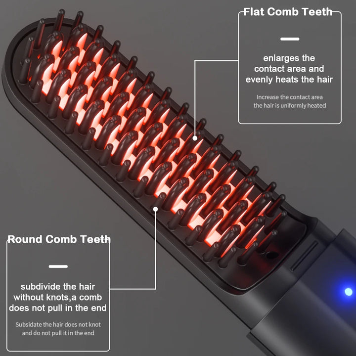 Cordless Beard & Hair Straightener Brush with Ionic Technology