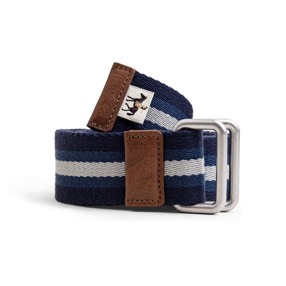 Retro Double-Ring Buckle Striped Belt for Men