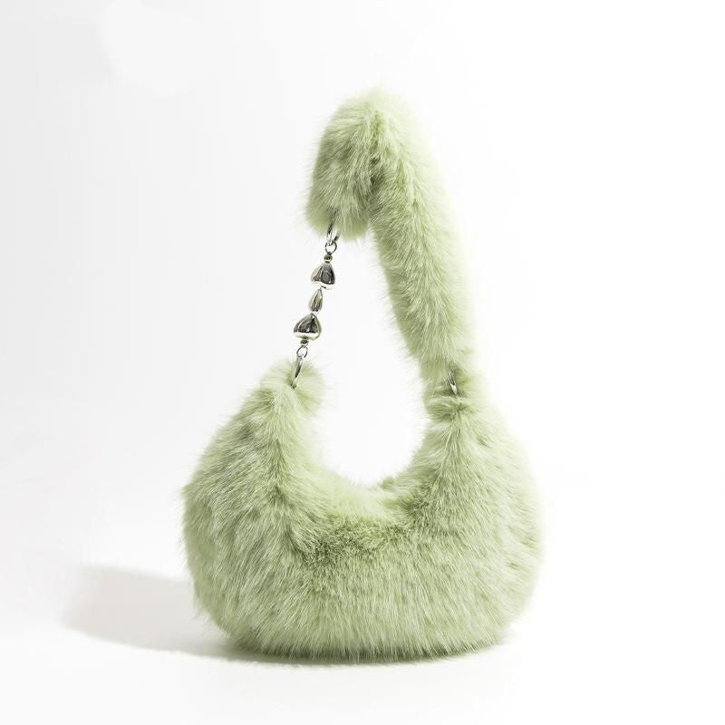 Chic Fuzzy Faux Fur Half Moon Shoulder Bag