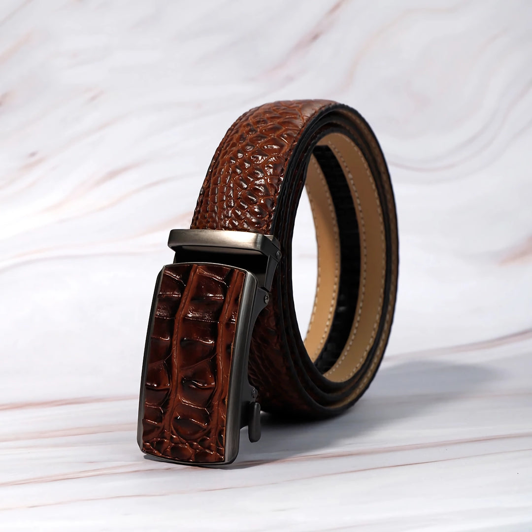 Luxury Men's Leather Belt with Automatic Buckle – Crocodile Pattern