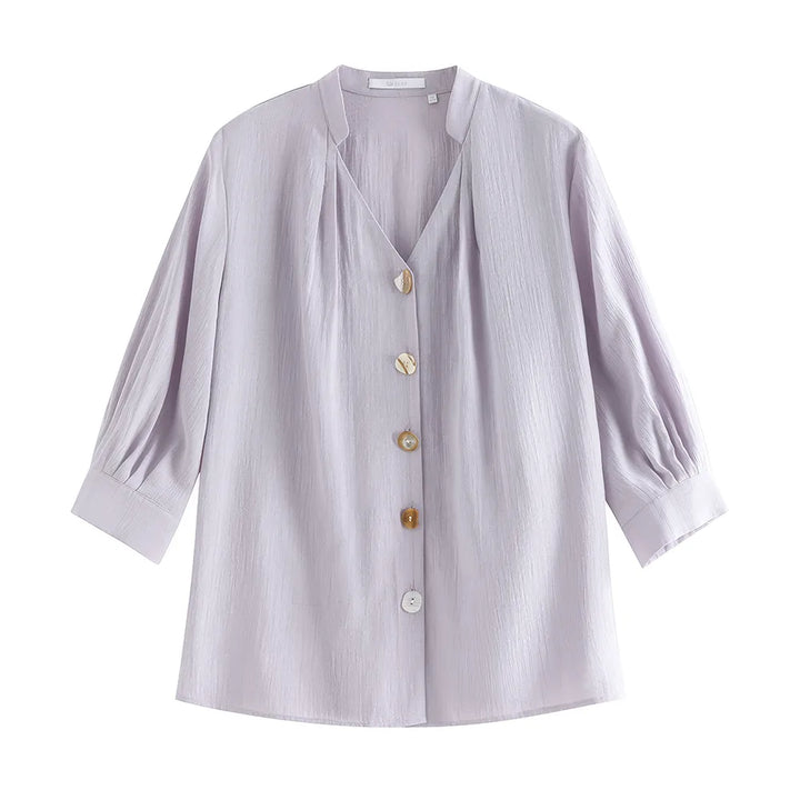 French V-neck Loose Cozy Style Shirt for Women