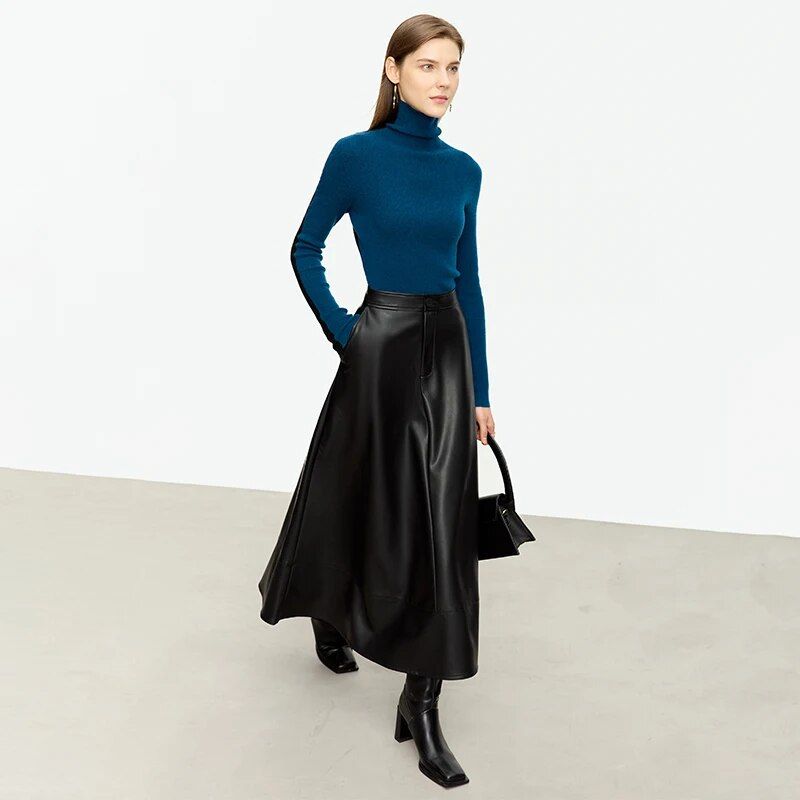 Autumn Elegance PU Leather Midi Skirt