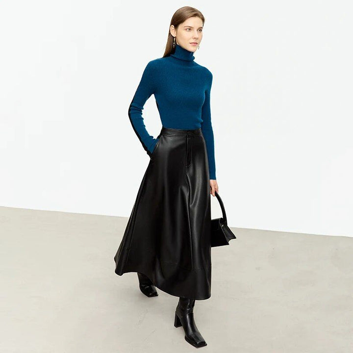 Autumn Elegance PU Leather Midi Skirt