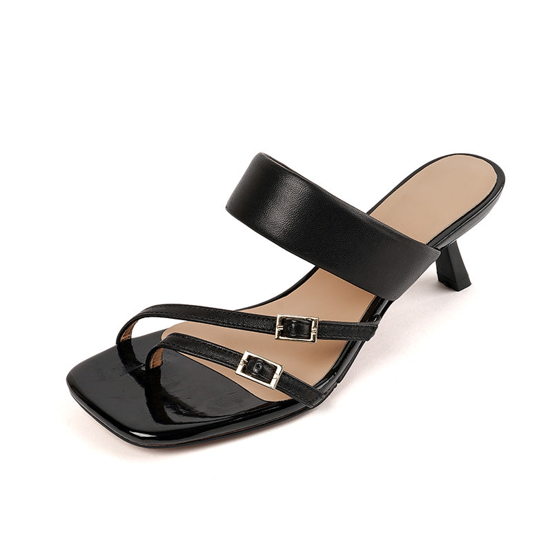 Leather High Heel Open Toe Sandals