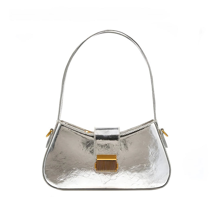 Silver Black Baguette Shoulder Bag